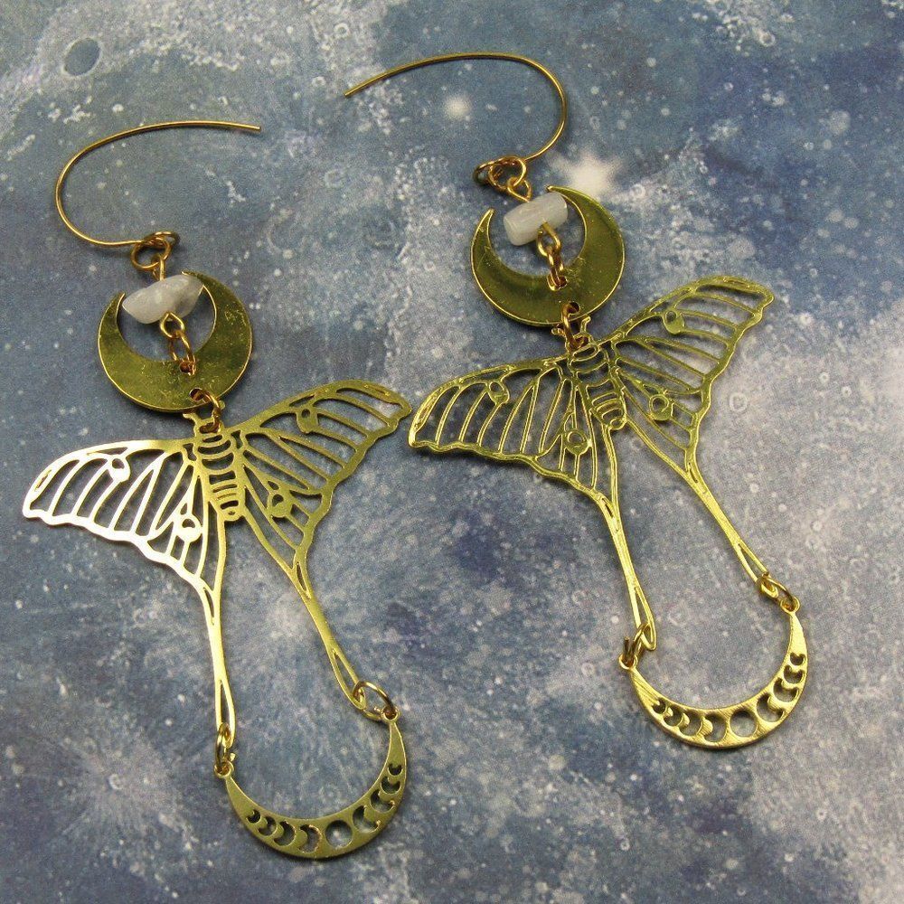 Stunning Witchy Moth Phases of the Moon Earrings